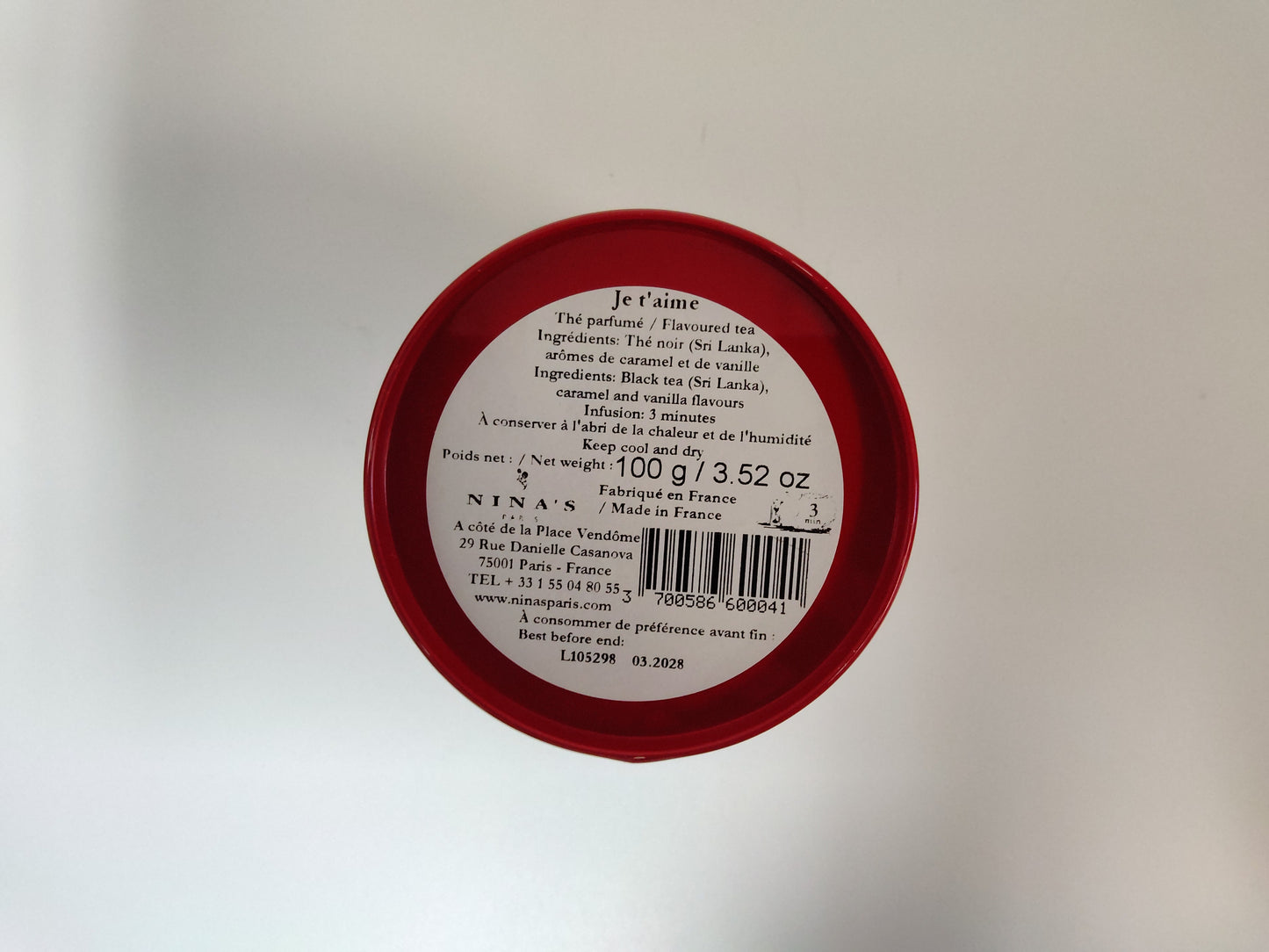 Nina's Paris Je t'aime Flavoured Black Tea, 3.52 oz (100g)
