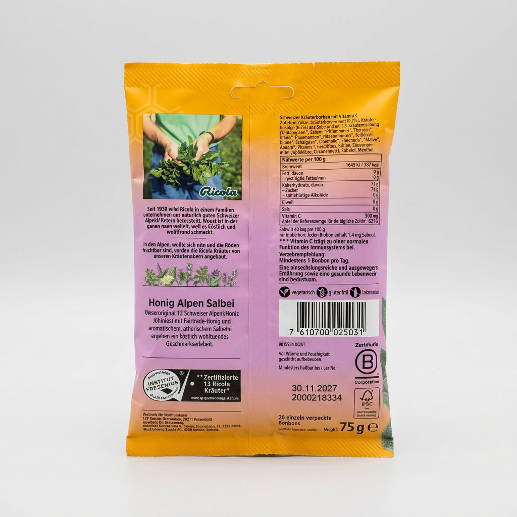 Ricola Honey Alpine Sage / Honig-Alpensalbei, 2.65 oz (75g) — back