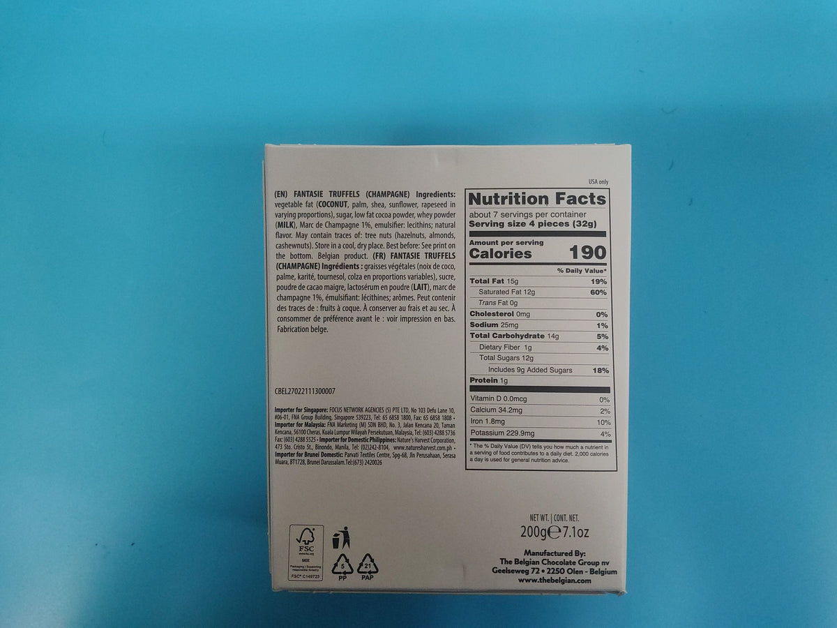 Belgian Dusted Truffles Champagne, 7.05 oz (200g) — back