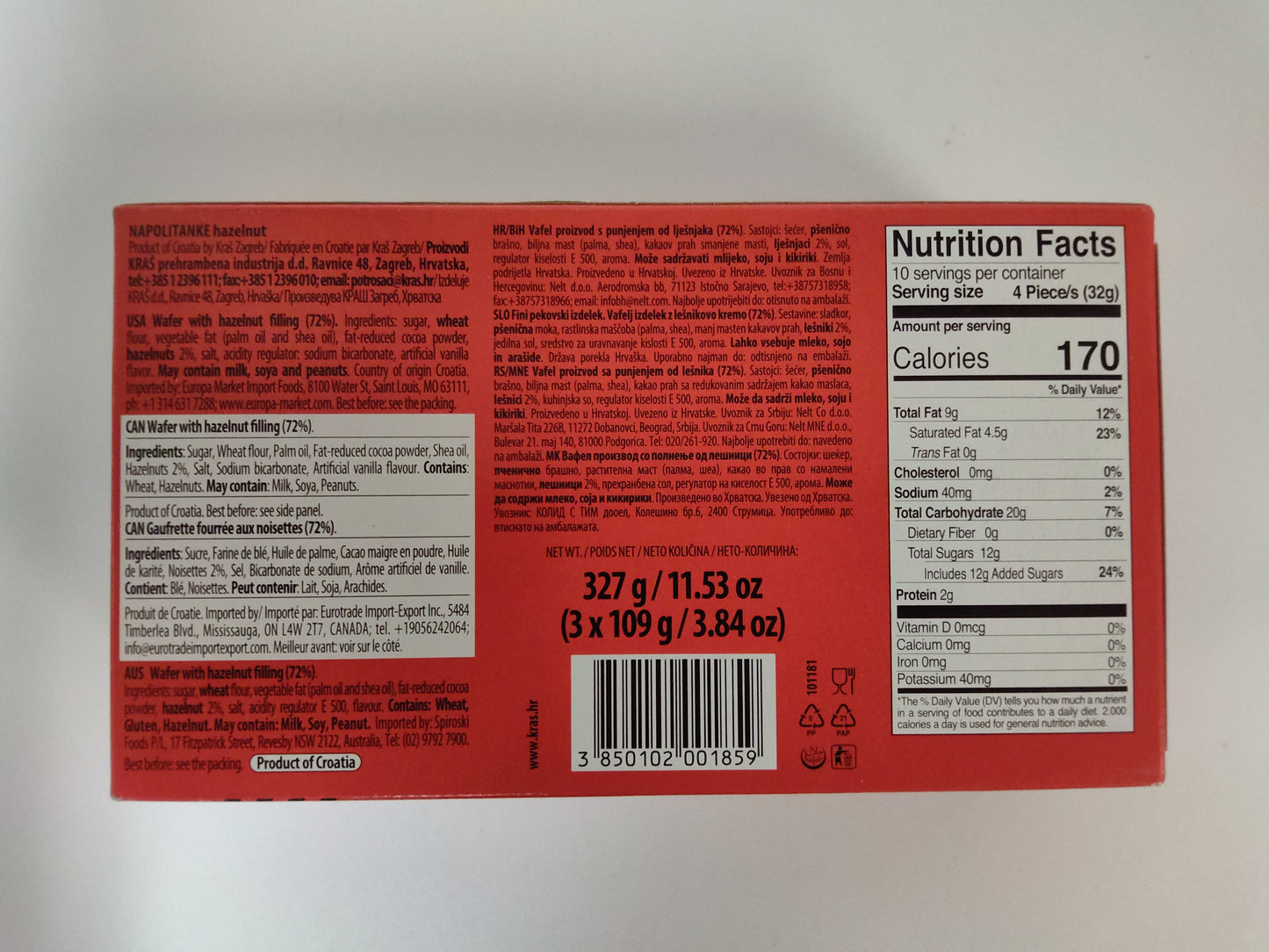 Kraš Napolitanke Hazelnut, 11.53 oz (327g)