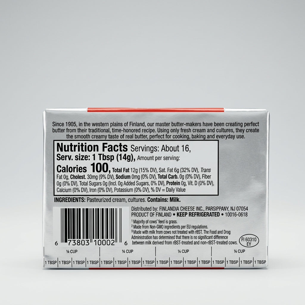 Finlandia Imported Butter Unsalted, 8 oz (227g)
