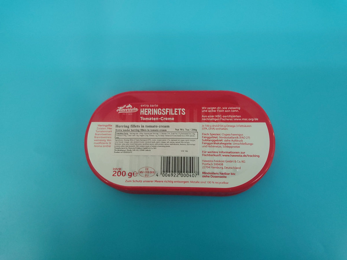 Hawesta Herring Fillets in Tomato Cream, 7.05 oz (200g) — back