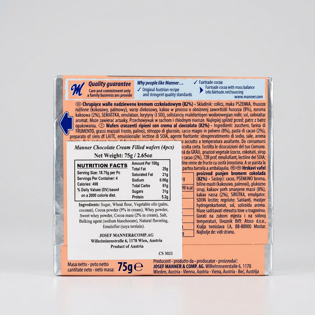 Manner Chocolate / Schokolade Wafers, 2.65 oz (75g)
