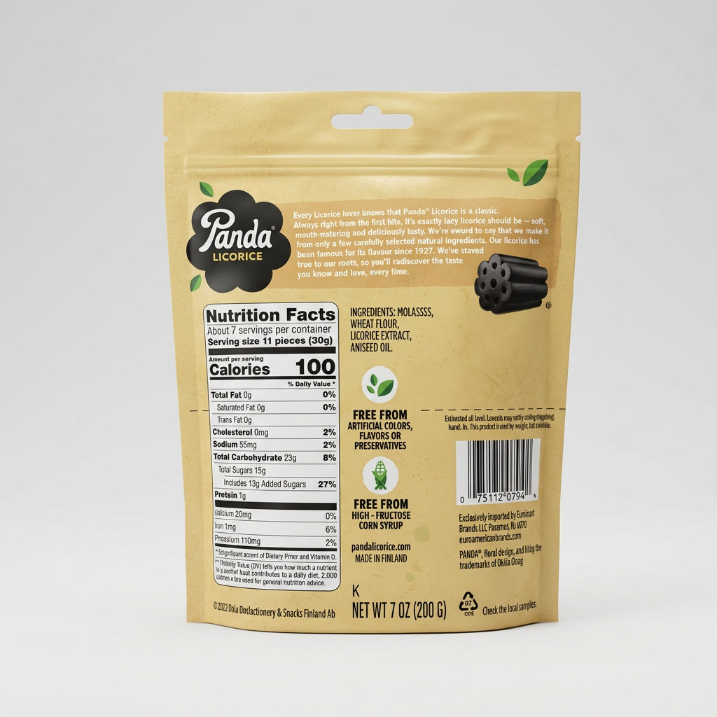 Panda All Natural Black Soft Licorice Bag, 7.00 oz (200g)