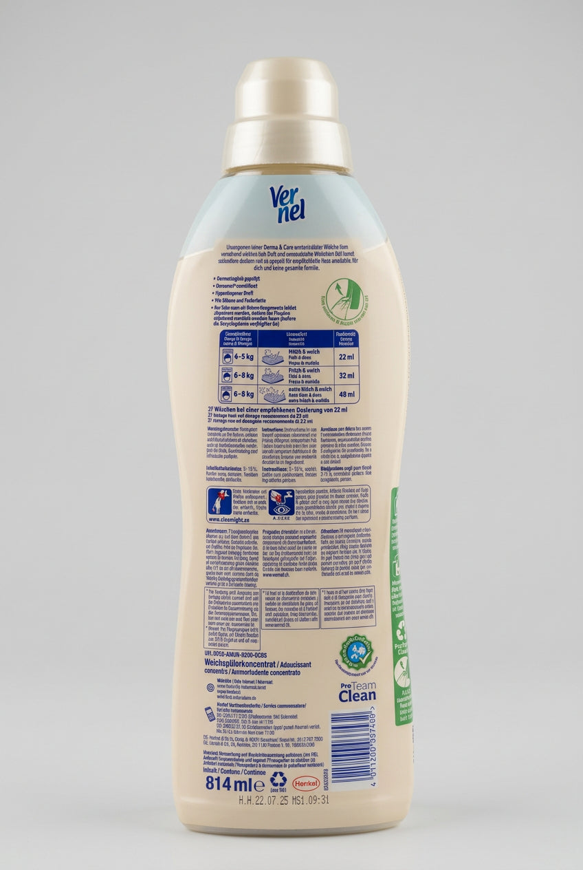 Vernel Derma & Care Fabric Softener, 814 ml (37 washes) — back