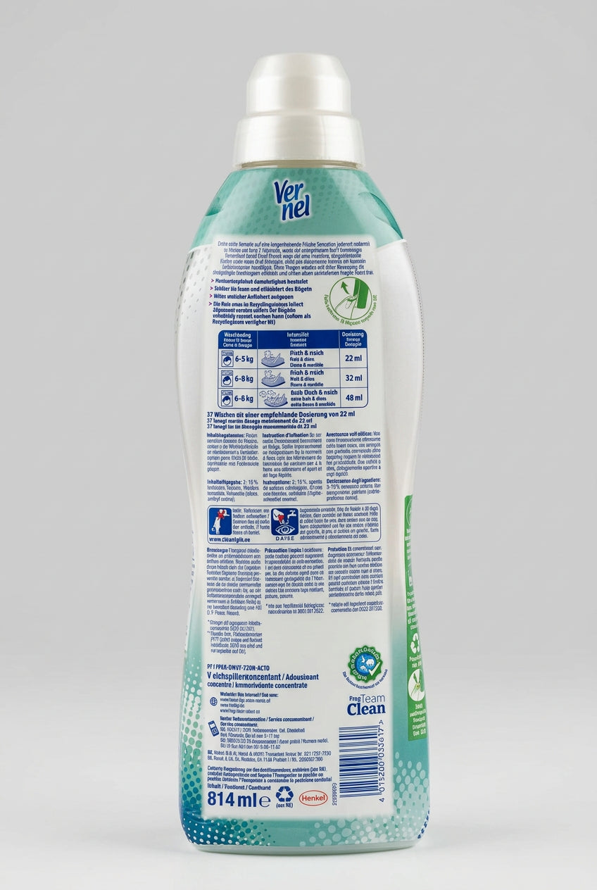 Vernel Fresh Control Fresh Breeze Fabric Softener, 814 ml (37 washes) — back
