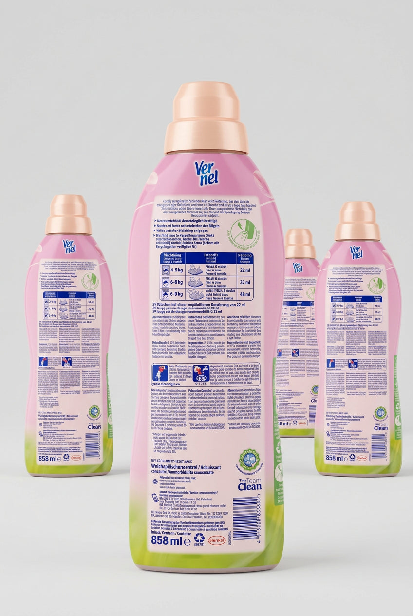 Vernel Wild Rose Fabric Softener, 858 ml (39 washes) — back
