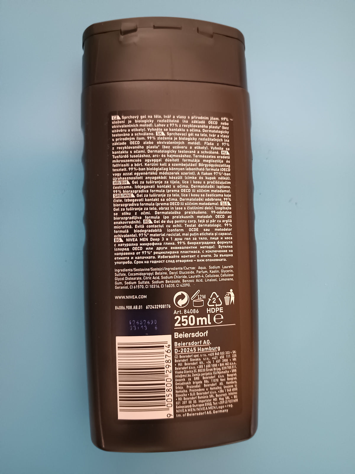 Nivea Men Deep Clean Shower Gel, 250 ml — back