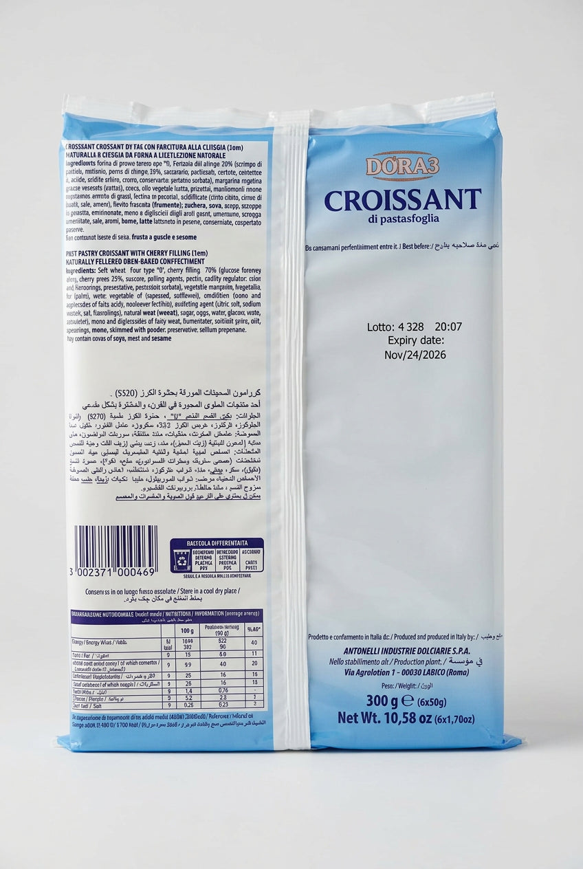 Dora3 Puff Pastry Croissants with Cherry Filling, 10.58 oz (300g)