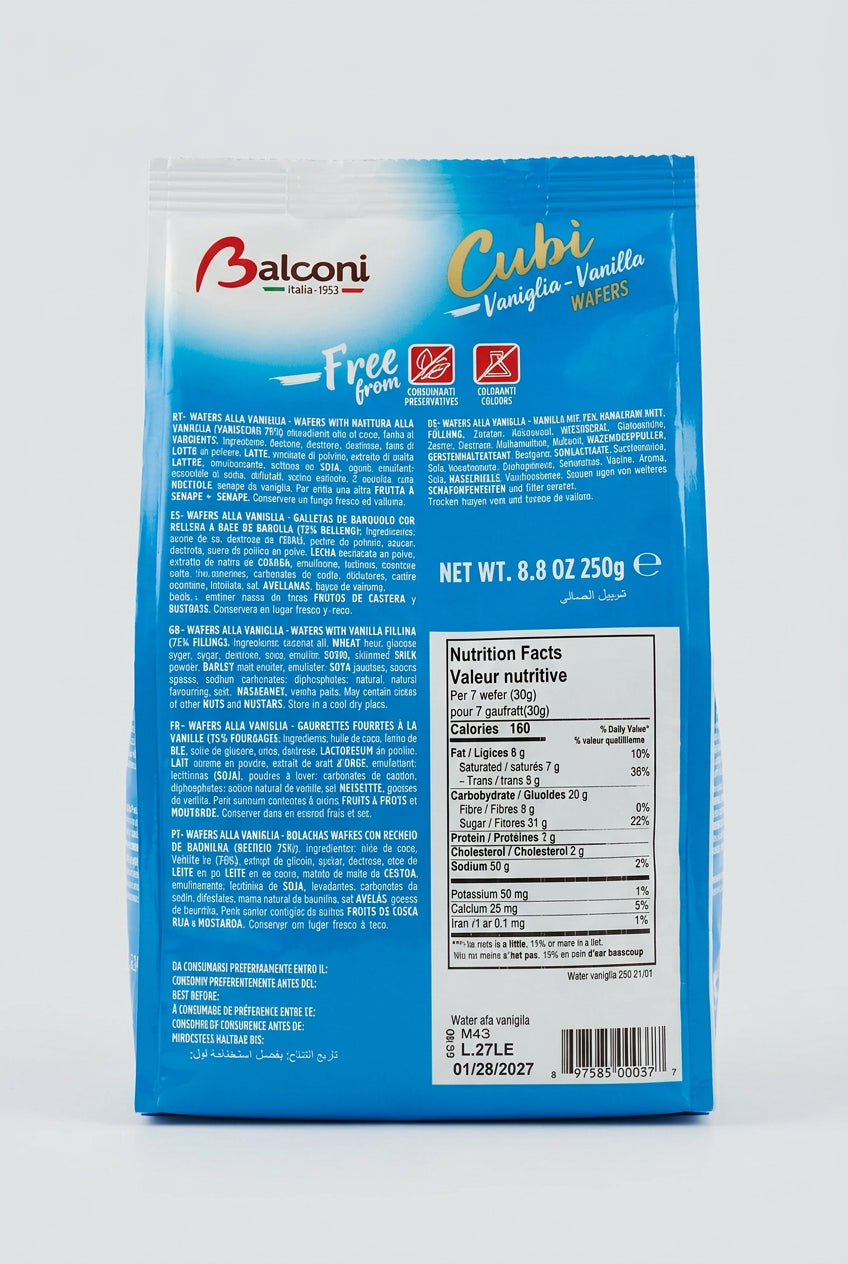 Balconi Cubi Vanilla Wafers, 8.8 oz (250g)