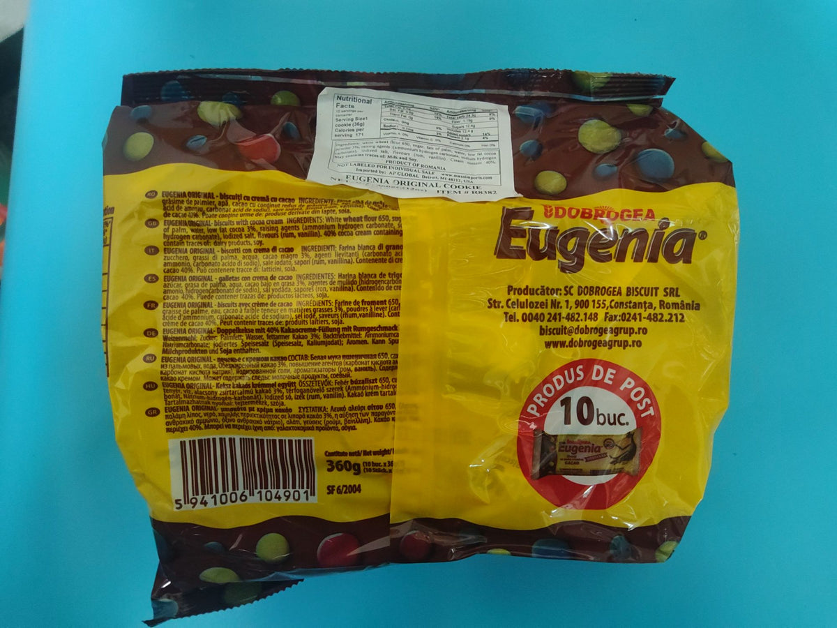 Dobrogea Eugenia Original Cocoa Cream Biscuits, 10 Pieces, 12.7 oz (360g)