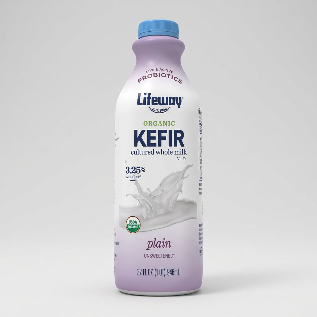 Lifeway Organic Kefir Plain Unsweetened 3.25% Whole Milk, 32 fl oz (946ml)