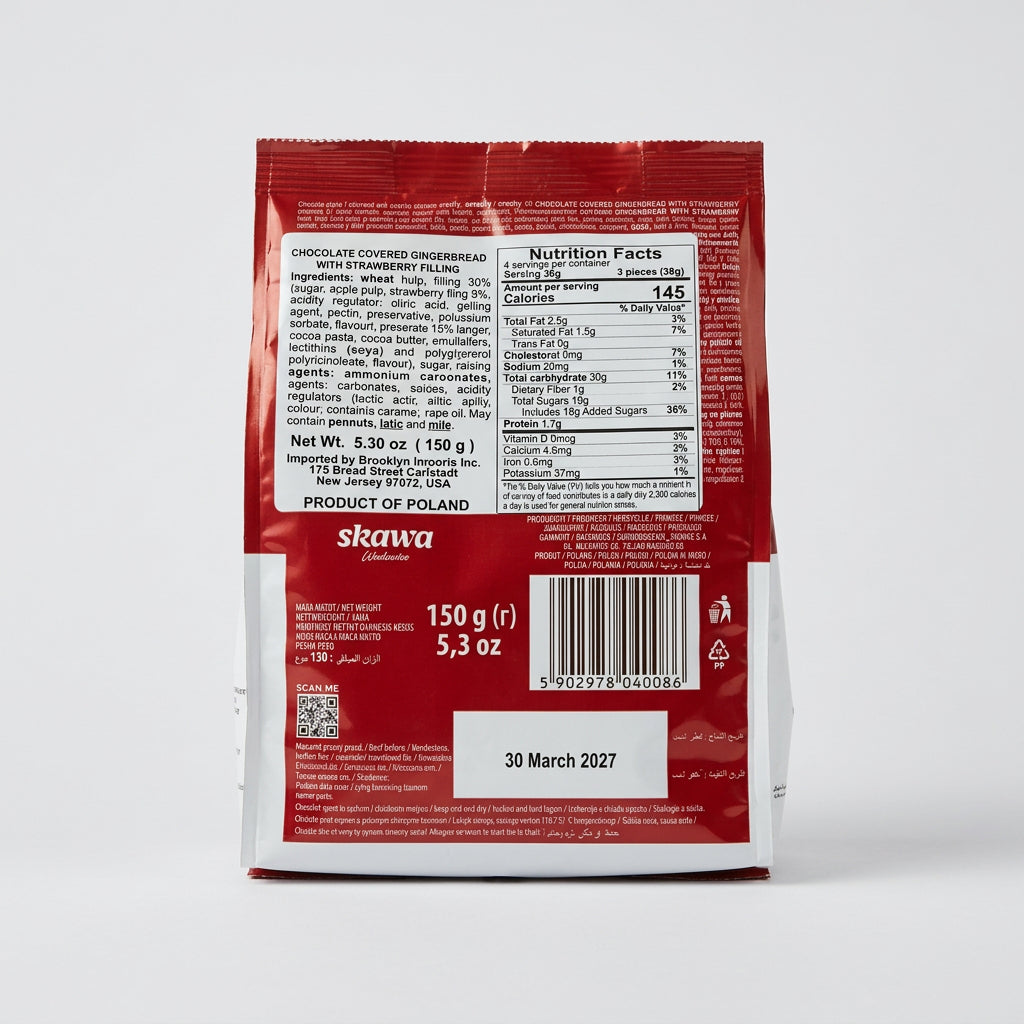 Skawa Baśniowe Pierniczki Chocolate-Covered Gingerbread with Strawberry Filling, 5.3 oz (150g)