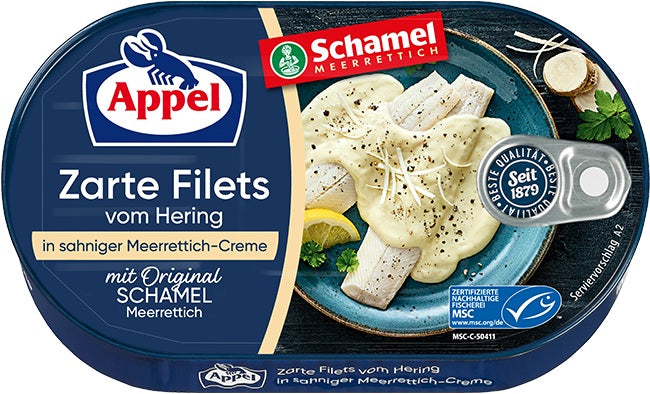 Appel Herring Fillets / Heringfilets in Horseradish Cream / Sahne-Meerrettich, 7.05 oz (200g)