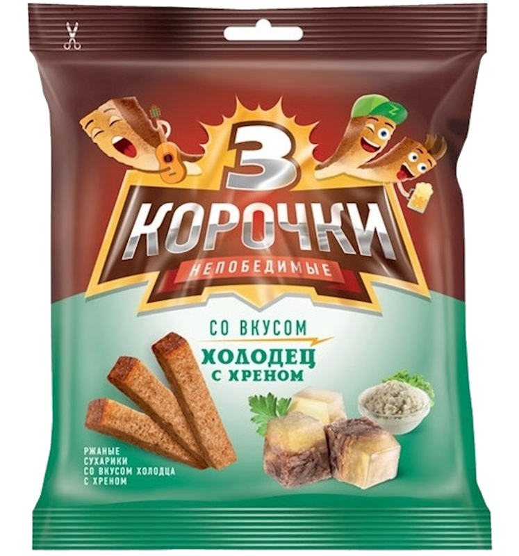 Suhariki Tri Korochki Rjanie Holodets/Horseradish, 3.5 oz (100g)