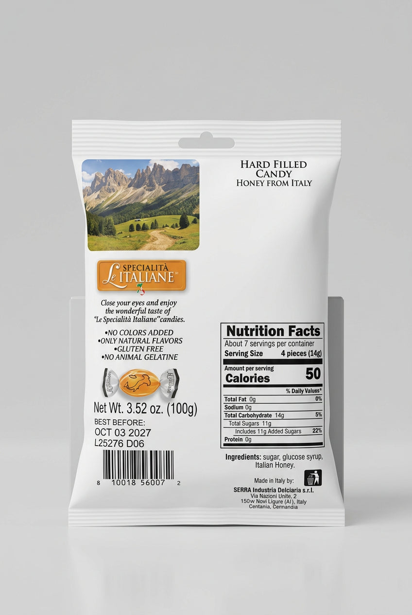 Le Italiane Hard Filled Candy with Honey from Italy, 3.52 oz (100g)