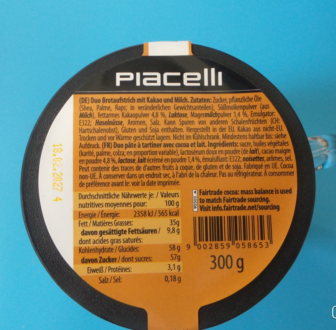 Piacelli Cocoa-Milk Duo Spread, 10.6 oz (300g)