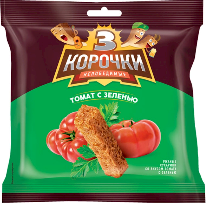 Suhariki Tri Korochki Rjanie Tomato/Greens, 3.5 oz (100g)