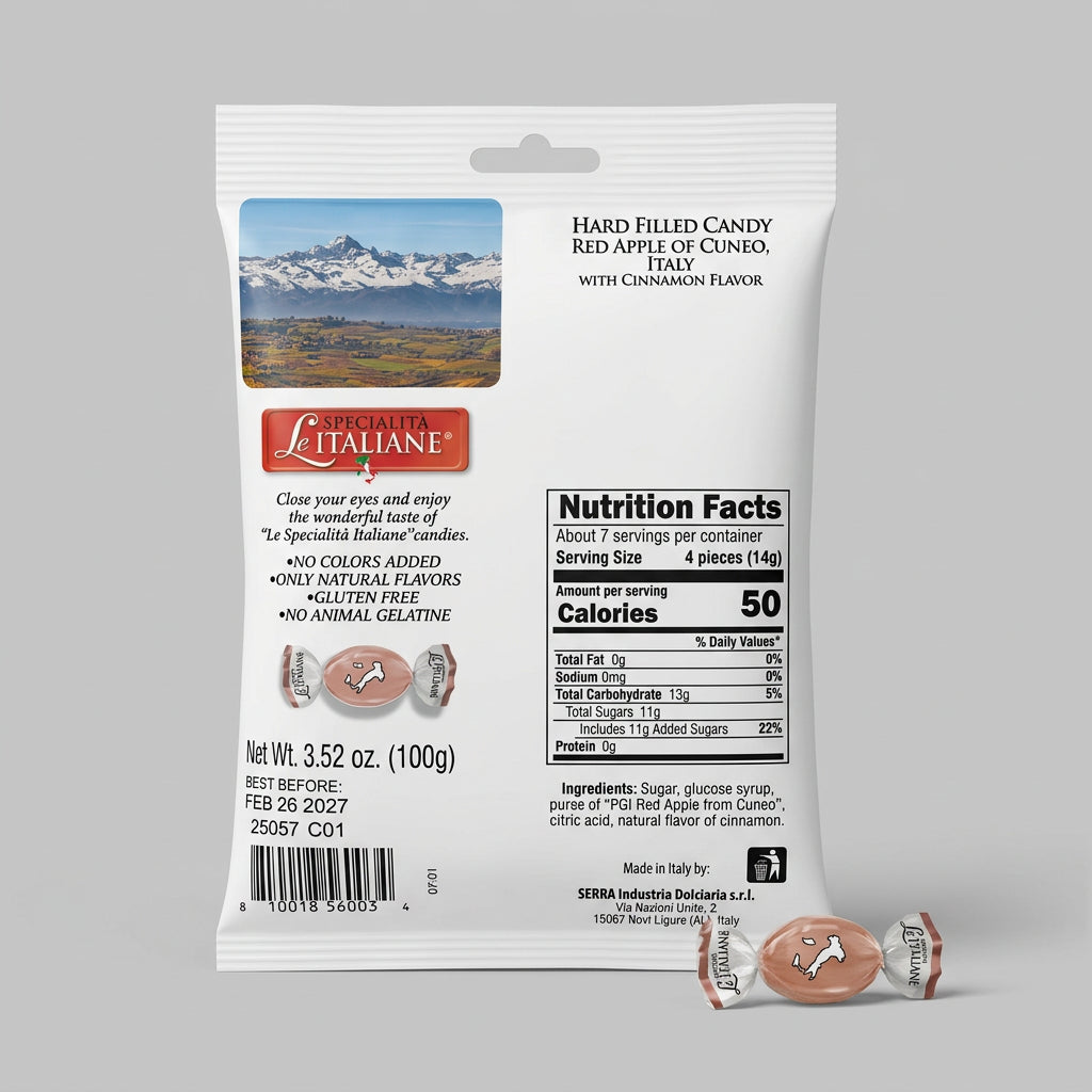 Le Italiane Hard Candy Red Apple & Cinnamon, 3.52 oz (100g)
