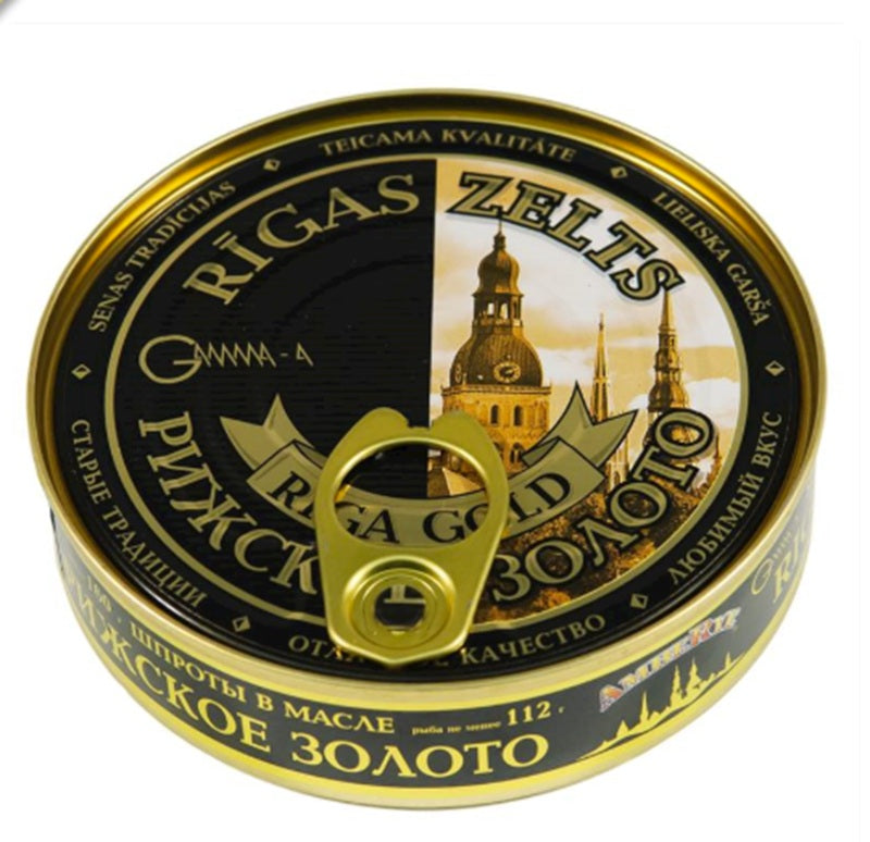 Riga Gold Smoked Sprats in Oil, Round Tin, 5.6 oz (160g)