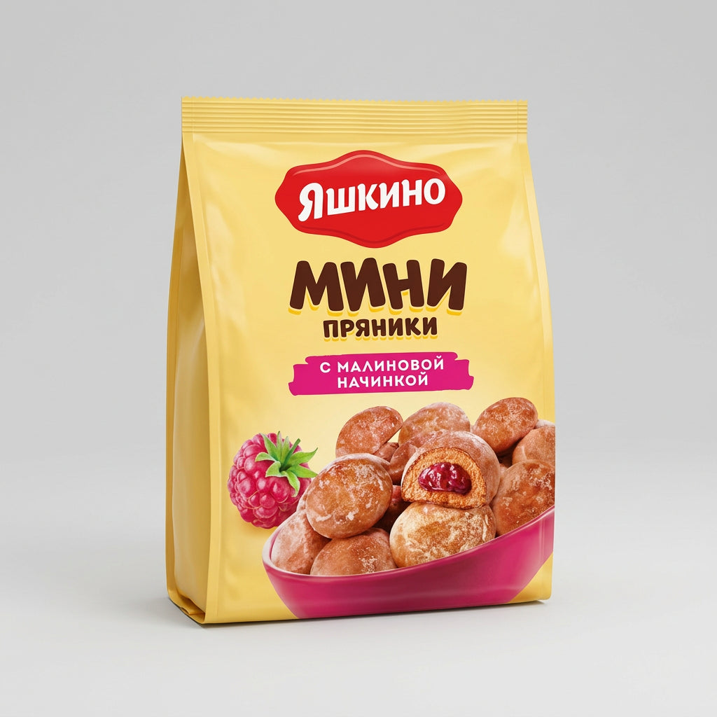 Yashkino Mini Pryaniki with Raspberry Filling, 10.6 oz (300g)