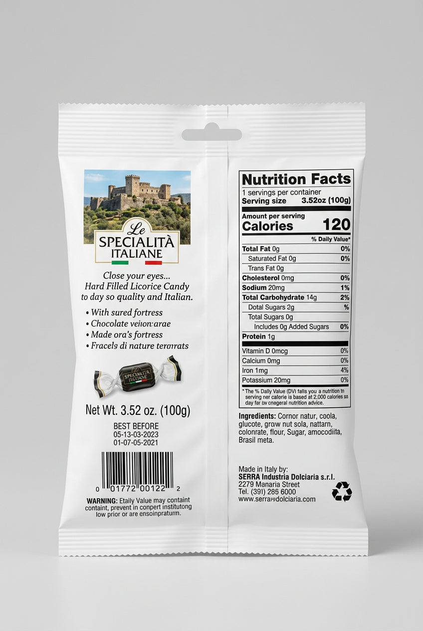 Le Italiane Hard Filled Candy Licorice, 3.52 oz (100g)