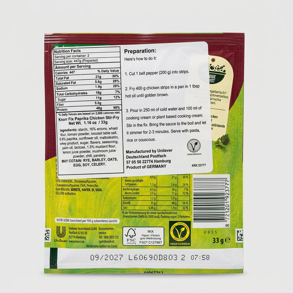 Knorr Fix Paprika Chicken / Paprika-Hähnchenpfanne / Stir Fry Chicken with Peppers, 1.16 oz (33g)