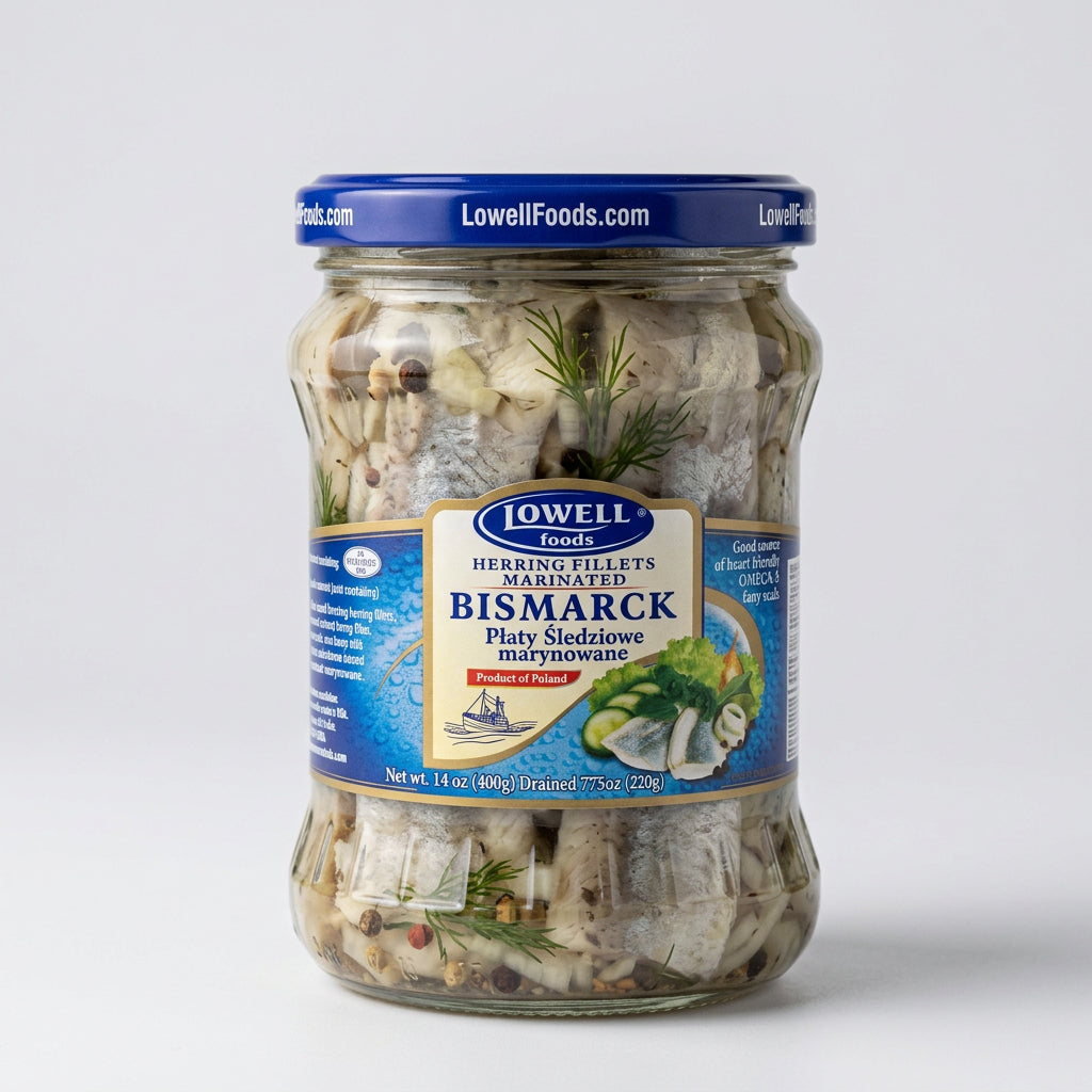Lowell Foods Bismarck Marinated Herring Fillets, 14 oz (400g)