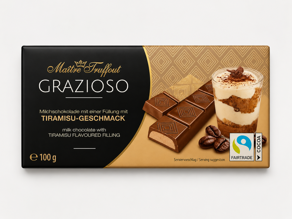 Maître Truffout Grazioso Tiramisu Milk Chocolate, 3.5 oz (100g)