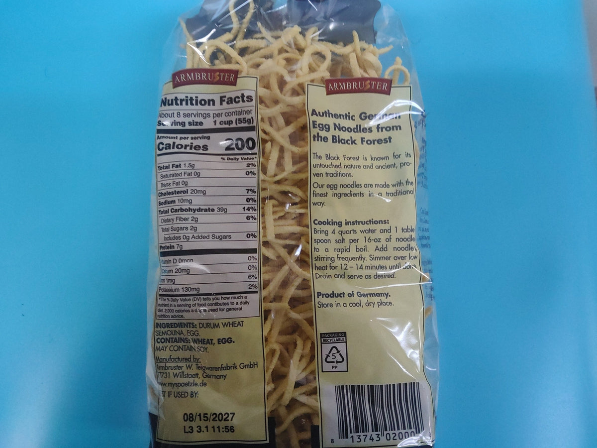 Armbruster Black Forest Spätzle Noodles, 16.0 oz (454g) — back
