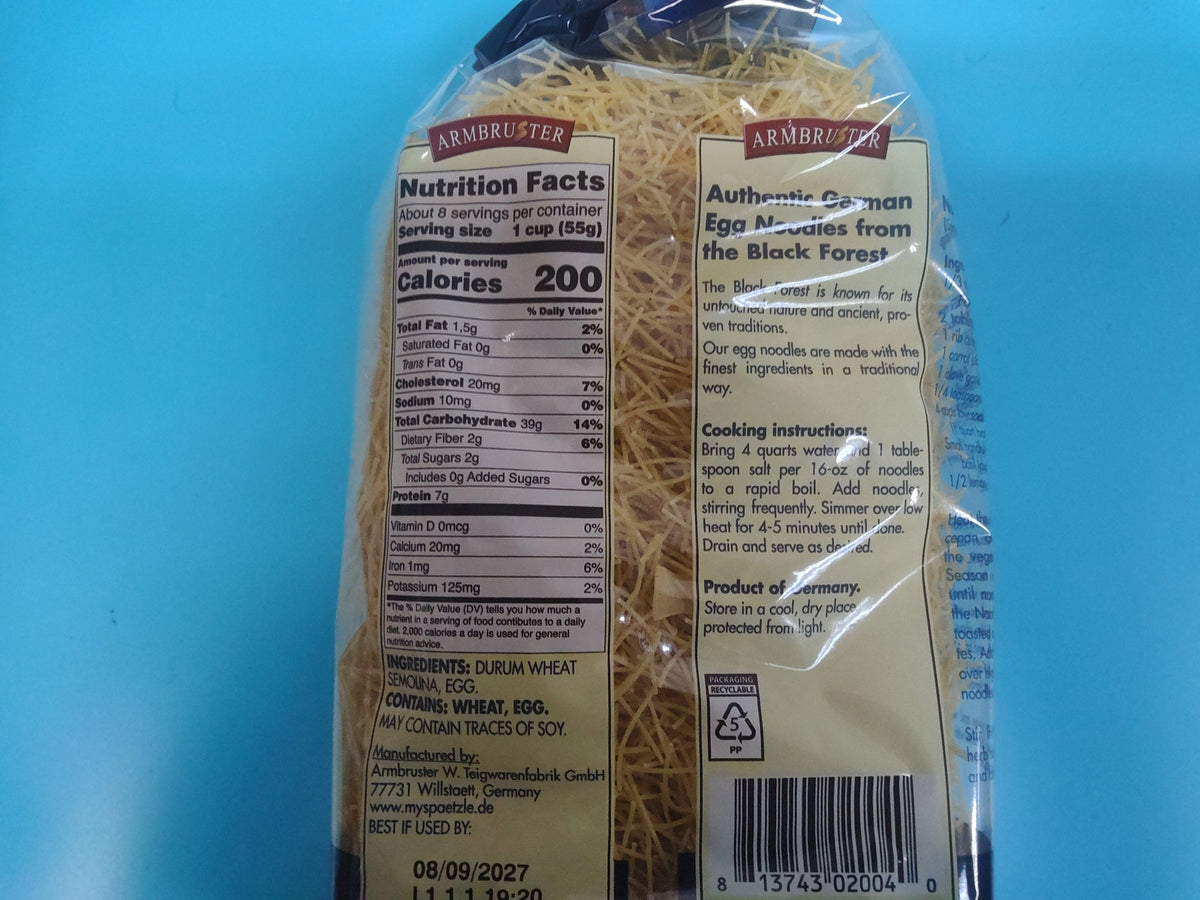 Armbruster Black Forest Thin Soup Noodles, 16.0 oz (454g) — back