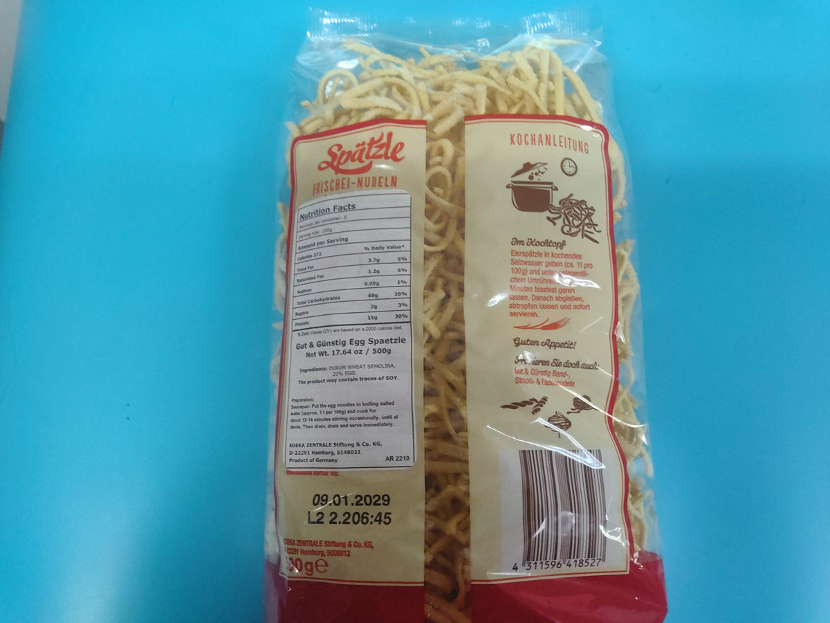 GG Swabian Spätzle, 17.6 oz (500g) — back of pack
