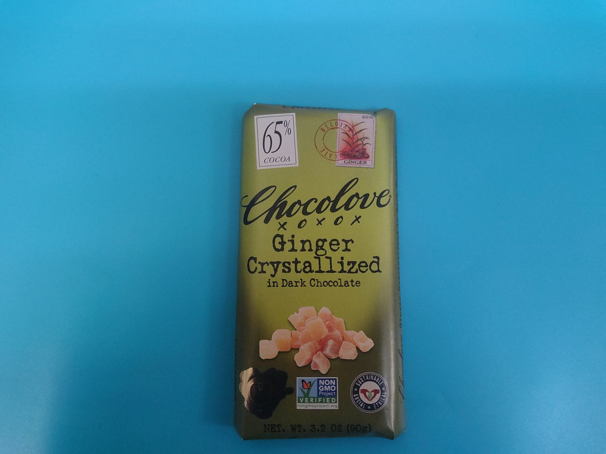 Chocolove 65% Cocoa Ginger Crystallized in Dark Chocolate, 3.17 oz (90g) — front