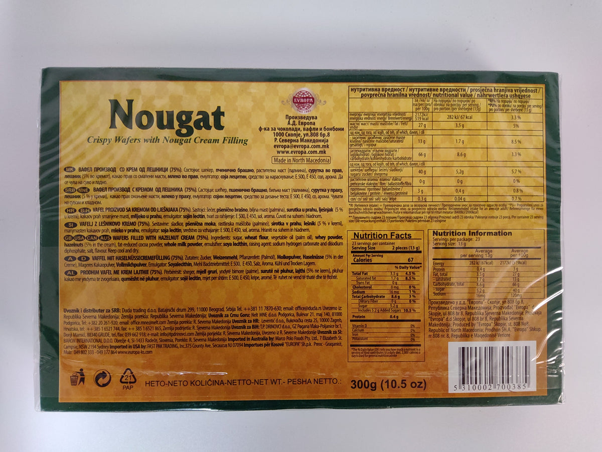 Evropa Nougat Crispy Wafers, 10.5 oz (300g)