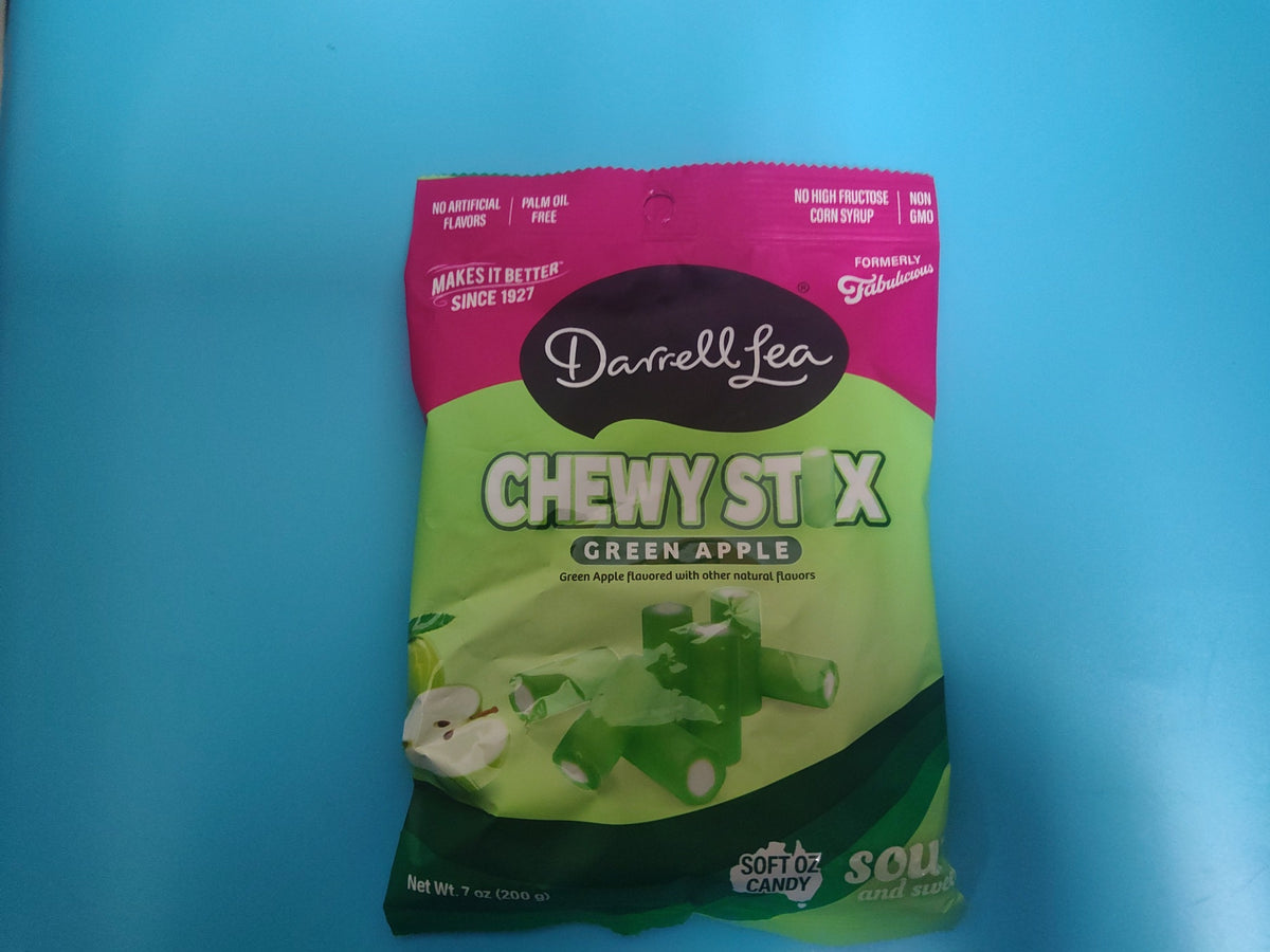 Darrell Lea Chewy Stix Green Apple Sour Gummy Candy, 7.05 oz (200g) — front