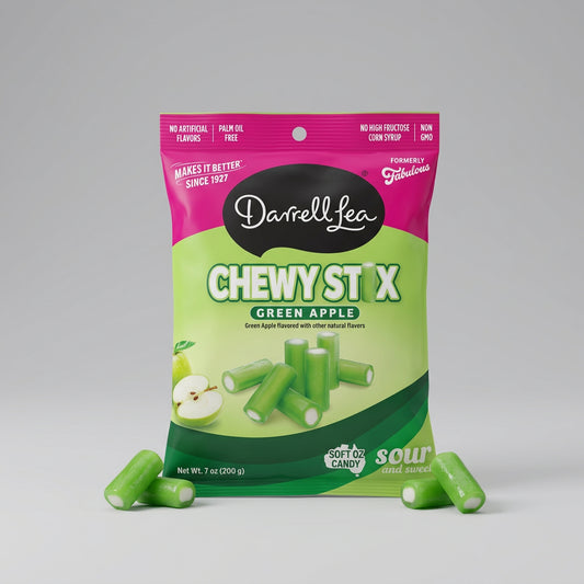 Darrell Lea Chewy Stix Green Apple Sour Gummy Candy, 7.05 oz (200g)
