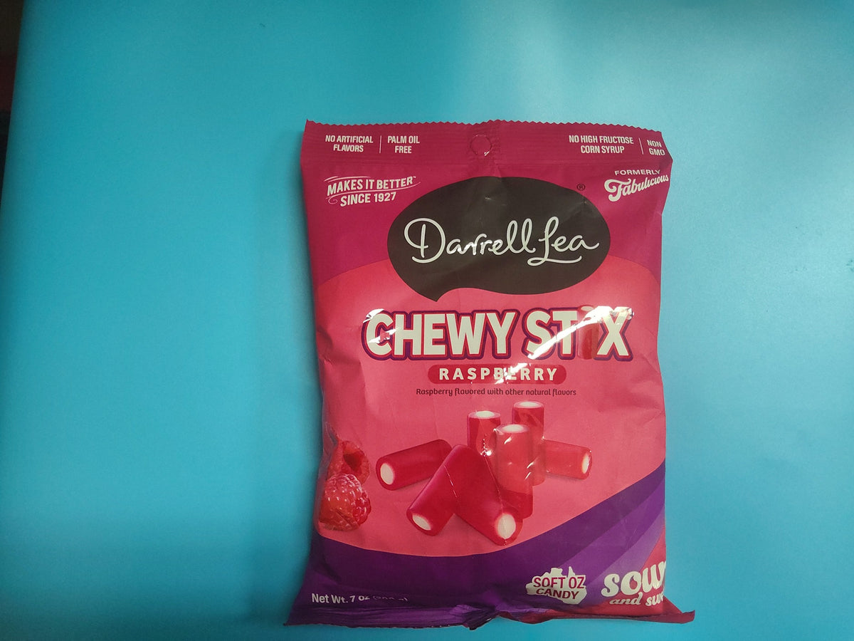 Darrell Lea Chewy Stix Raspberry Sour Gummy Candy, 7.05 oz (200g) — front