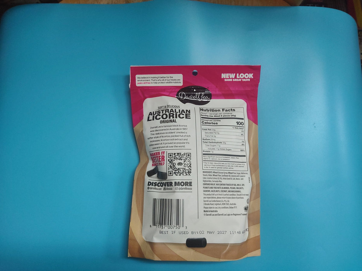 Darrell Lea Soft Australian Licorice – Original, 7 oz (200g) — back