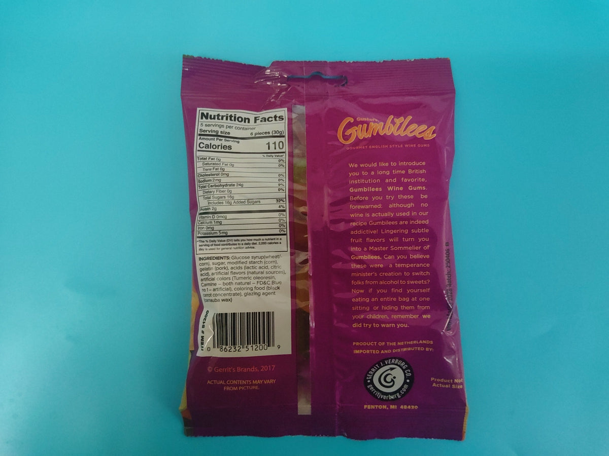 Gustaf's Gumbilees Gourmet Wine Gums, 5.29 oz (150g) — back