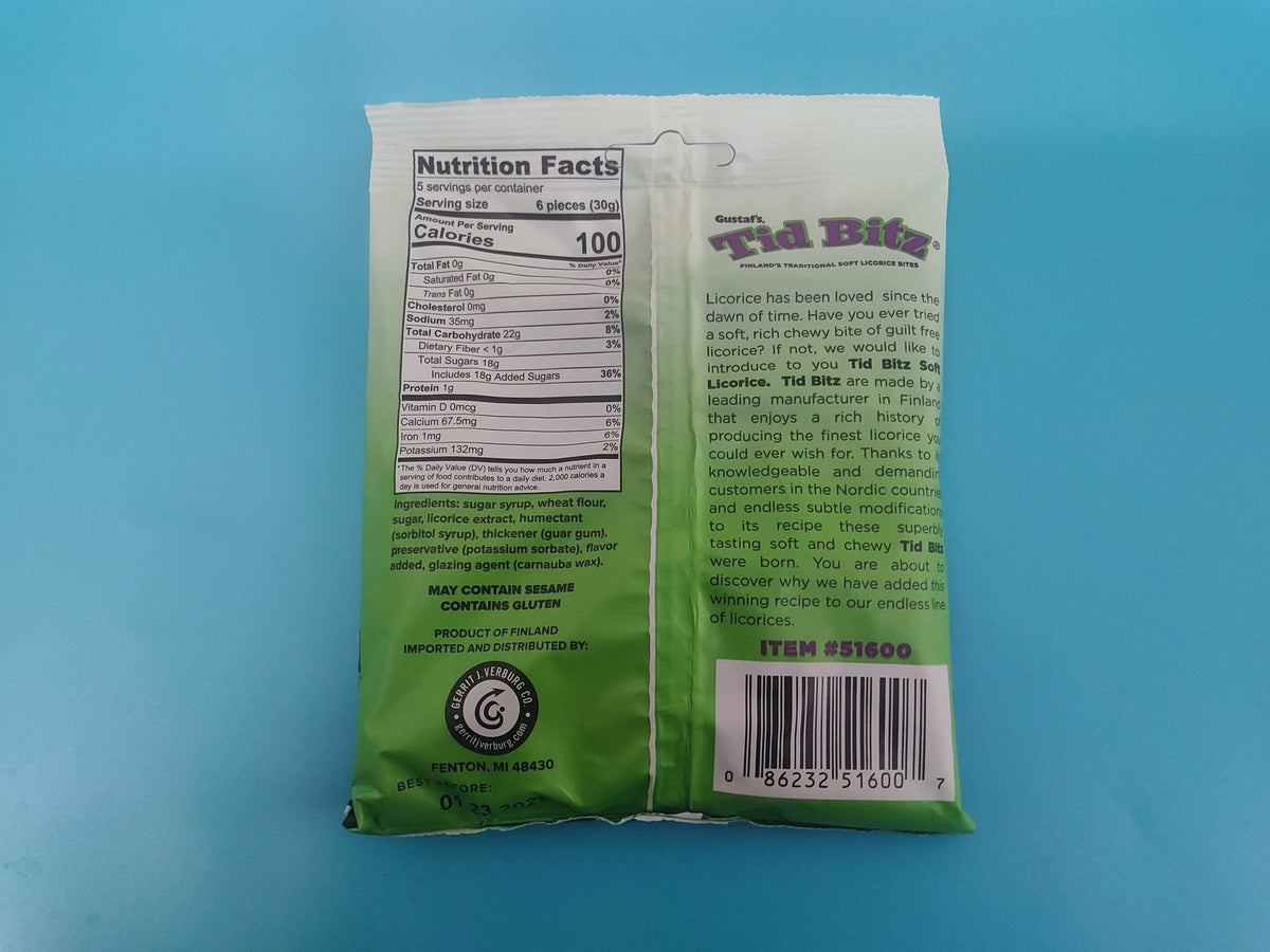 Gustaf's Tid Bitz Soft Licorice, 5.29 oz (150g) — back