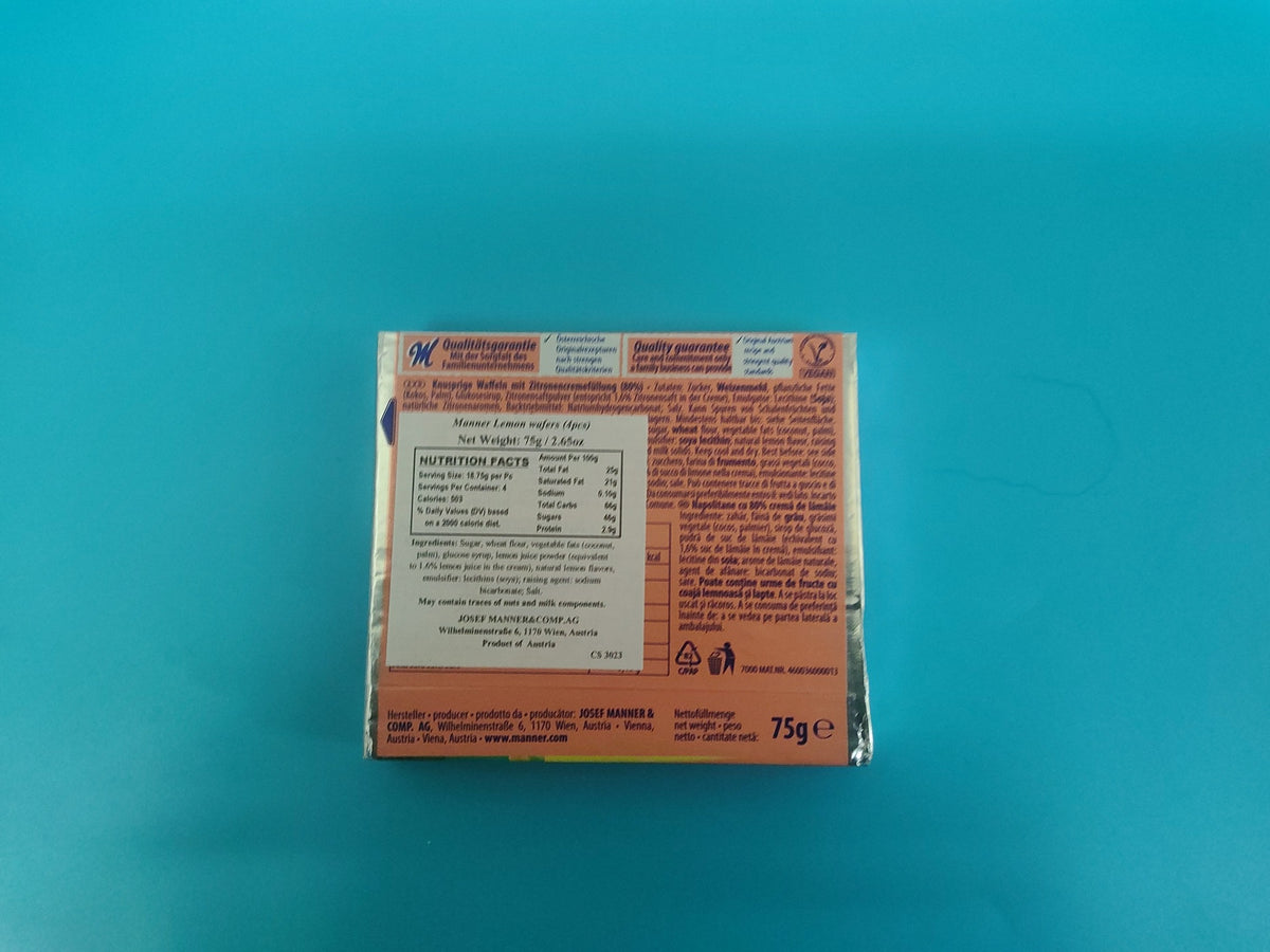 Manner Lemon Cream / Zitronencreme Wafers, 2.65 oz (75g) — back