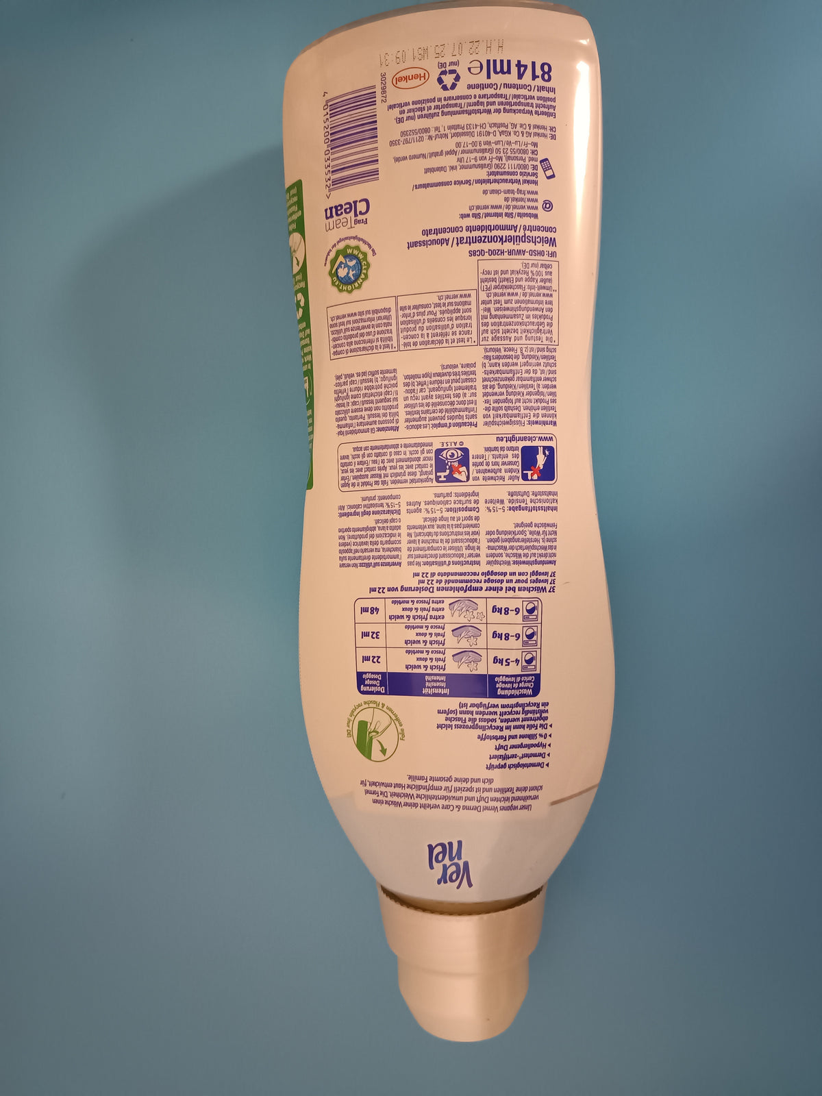 Vernel Derma & Care Fabric Softener, 814 ml (37 washes) — back