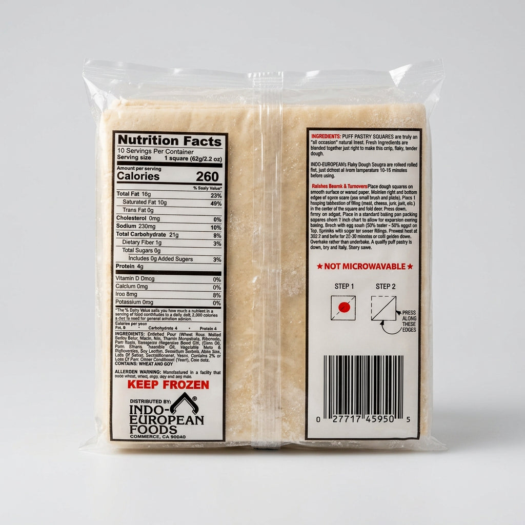 Indo-European Puff Pastry Dough Squares 5×5 in, 22 oz (624g)