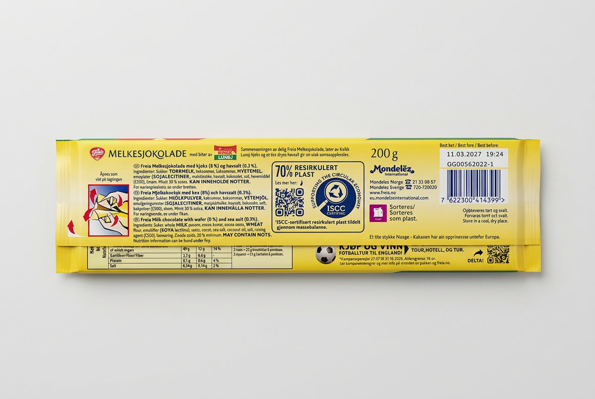 Freia Milk Chocolate with Kvikk Lunsj, 7.05 oz (200g)