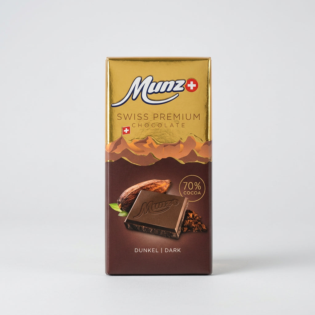 Münz Swiss Bittersweet Chocolate 70%, 3.5 oz (100g)