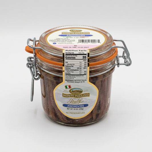 Monte Pollino Anchovy Fillets in Sunflower Oil, 8.1 oz (230g)