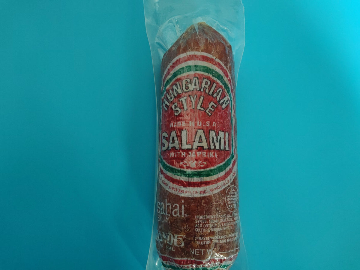 Bende Csabai Salami with Paprika, Hungarian Style — front of stick
