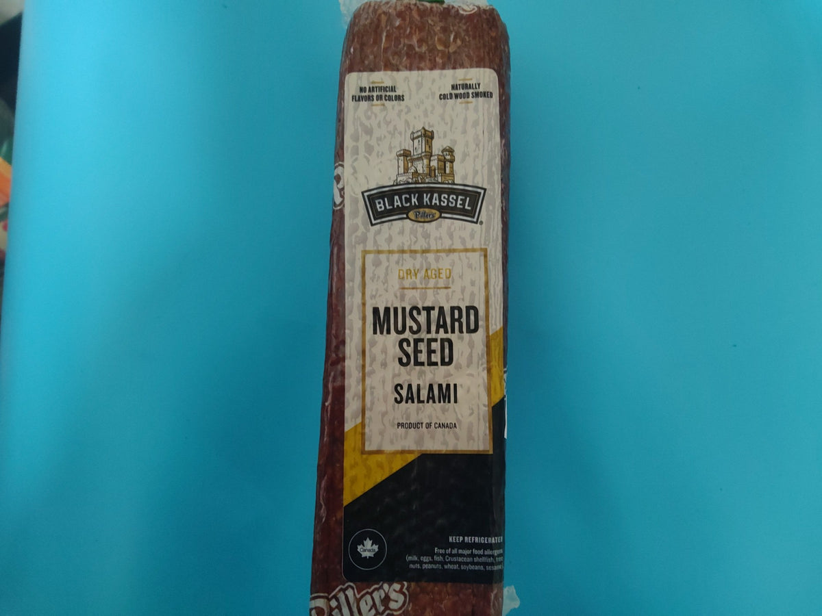 Black Kassel Mustard Seed Dry Aged Salami — front label