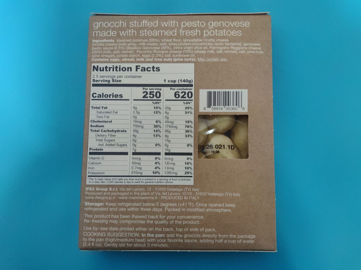 Mamma Emma Gnocchi Stuffed with Pesto Genovese, 12.4 oz (350g) — ingredients, allergens and nutrition panel