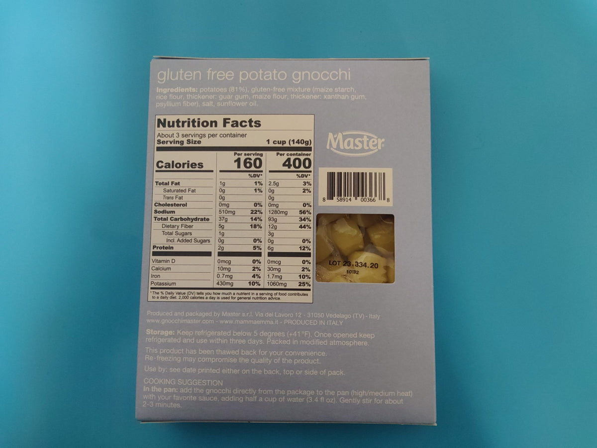 Mamma Emma Gluten Free Potato Gnocchi, 12.4 oz (350g) — ingredients and nutrition panel